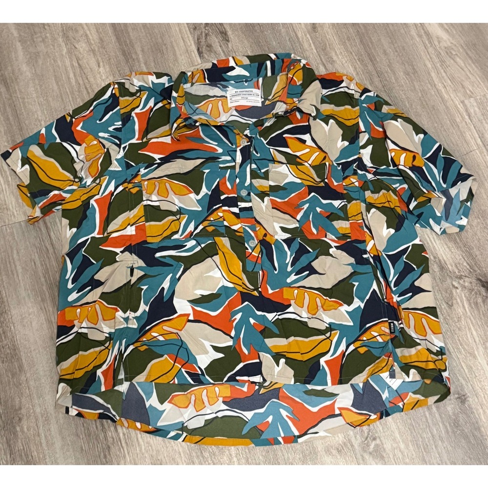 REI Co-op Mens 2XL Abstract Botanical Print Short Sleeve Button Down Shirt